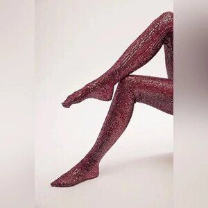 ANNA SUI Snakeskin Sequin Tights In Ruby Multi Sz S NWT $310